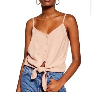 Topshop Blush Linen Polly Front Tie Cami